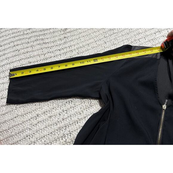 Express Blouse Half Zip V Neck Faux Leather Shoulder Lightweight Womens M Black - Picture 2 of 8